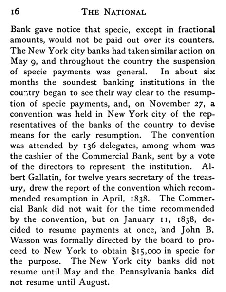 An excerpt from the National newspaper, page 16, about the opening of the Commercial Bank of Albany