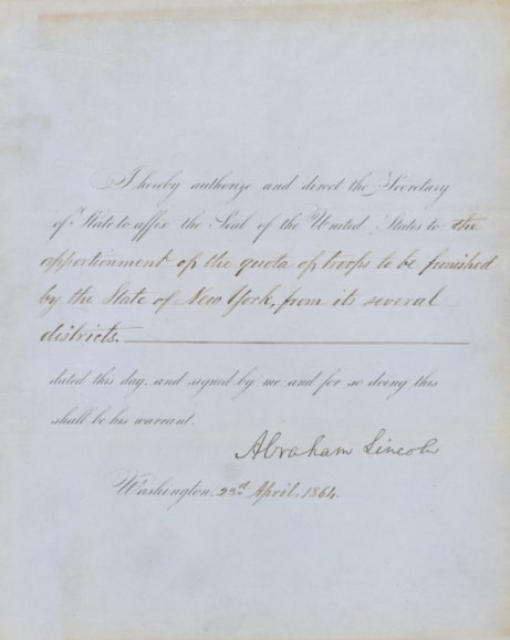 A scanned letter signed by Abraham Lincoln