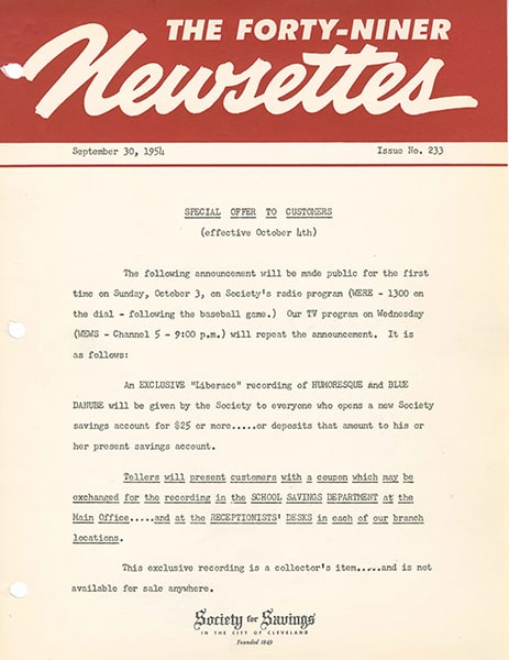 A red-and-white newsletter entitled 'The Forty-Niner Newsletter.'