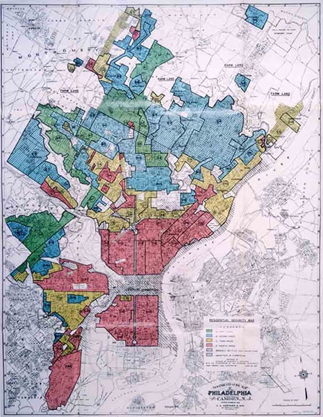 An image of a map of Philadelphia with colored sections breaking down neighborhoods.